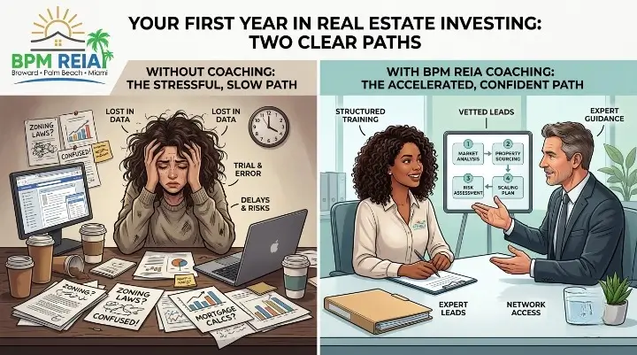 New investor researching real estate deals alone late at night