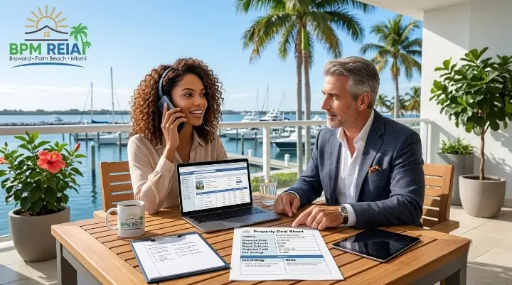 Investor discussing a real estate deal with a local South Florida coach for guidance