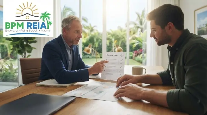 Real estate mentorship program in Florida, a mentor explaining programme options to a prospective student
