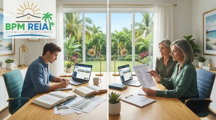Real estate investing coaching Florida compared with self-study, an investor choosing between books and a mentor
