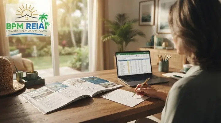 Real estate mentor reviews in Miami, an investor comparing two mentorship programmes with a scorecard