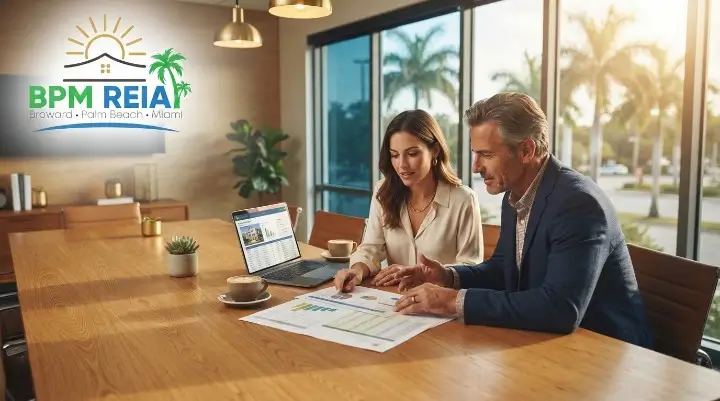 Real estate investing coaching Florida session with a mentor reviewing a property analysis with a beginner investor