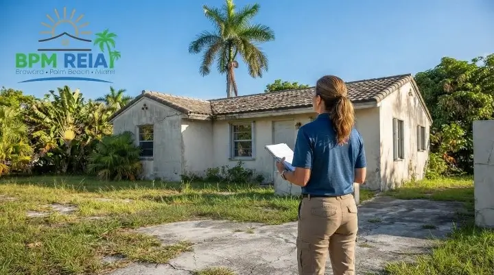 First-time flipper inspecting a roof on a Florida house before buying