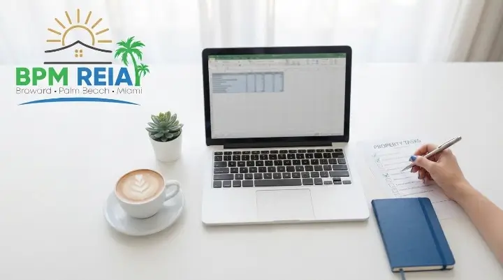 Beginner investor setting up a real estate business with a checklist and laptop